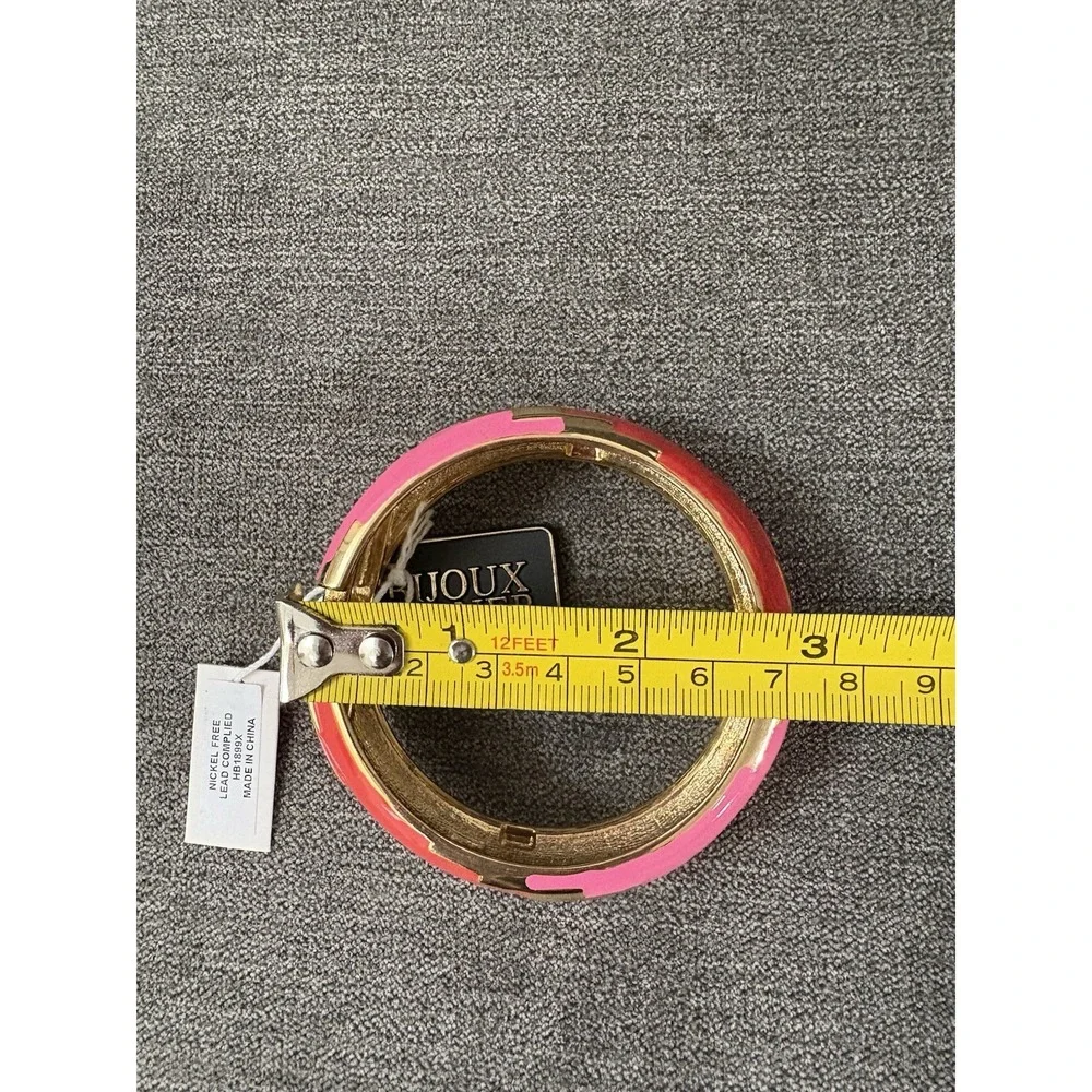 Bijoux‎ Terner Gold Pink Red Enamel Fire BR Tone Clamp Bracelet New With Tag $98